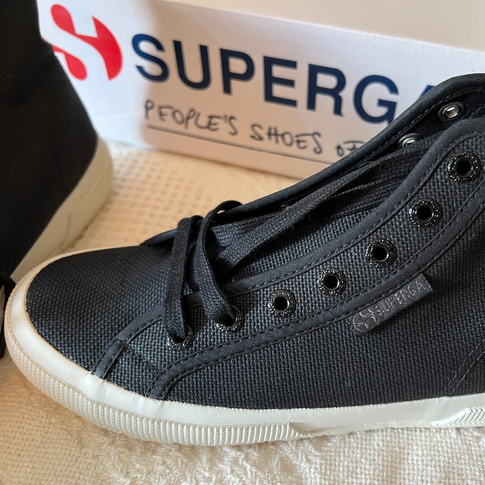 Brand New  Superga Black Cotton Canvas  High Tops, size 36